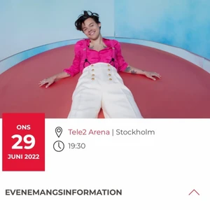HARRY STYLES BILJETTER  - Vi är två tjejer som fått två biljetter för mycket på Harry Styles konsert den 29 juni 2022!!💛 De är 2 st sittplatser långt fram mitt emot scenen. Biljetterna kostar 650kr styck (sammanlagt 1300kr) och finns inte att köpa numera!🌈  Skriv ENDAST om ni är säkra på att köpa! 