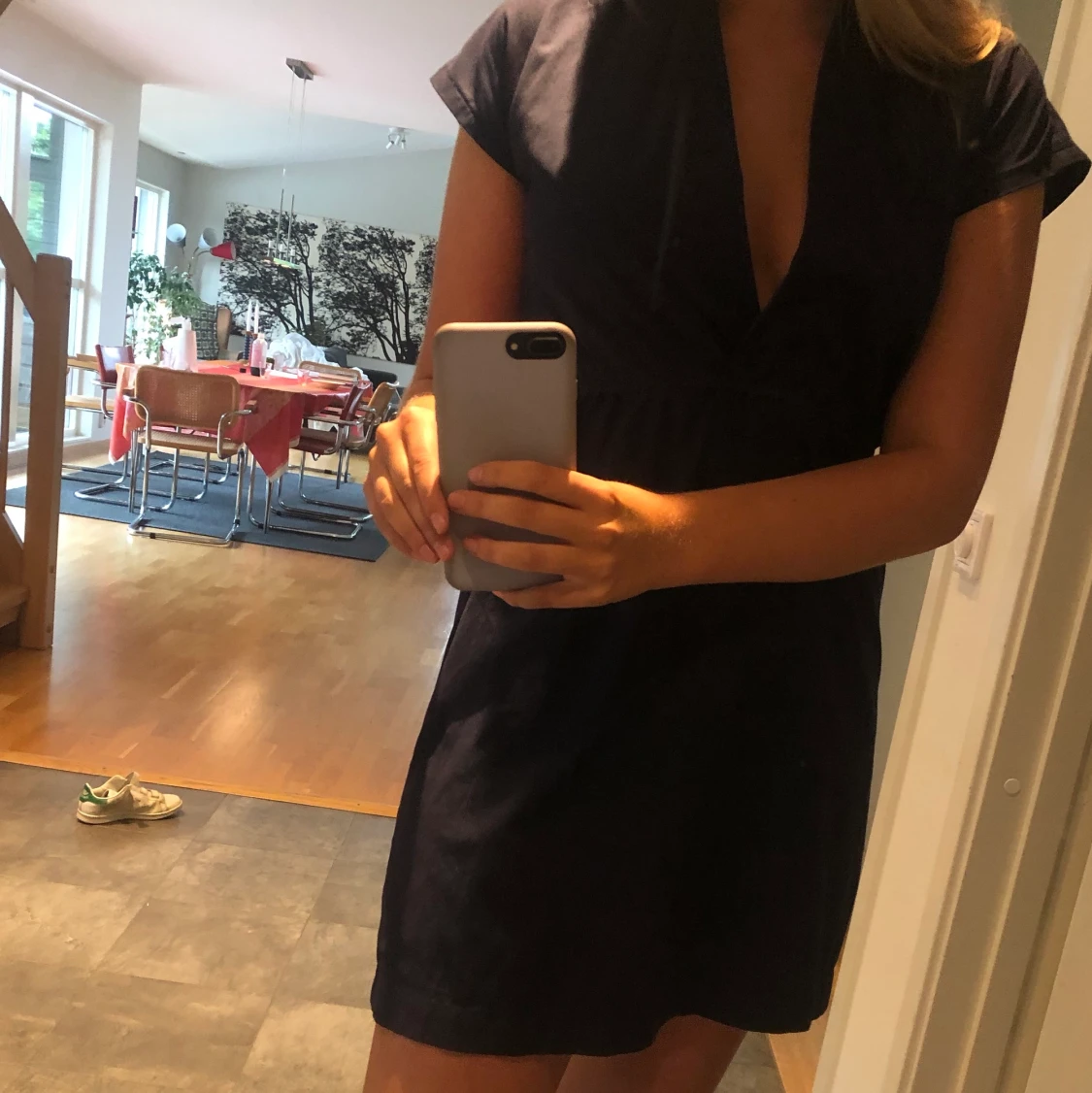 Blå klänning med resår i midjan  - 90