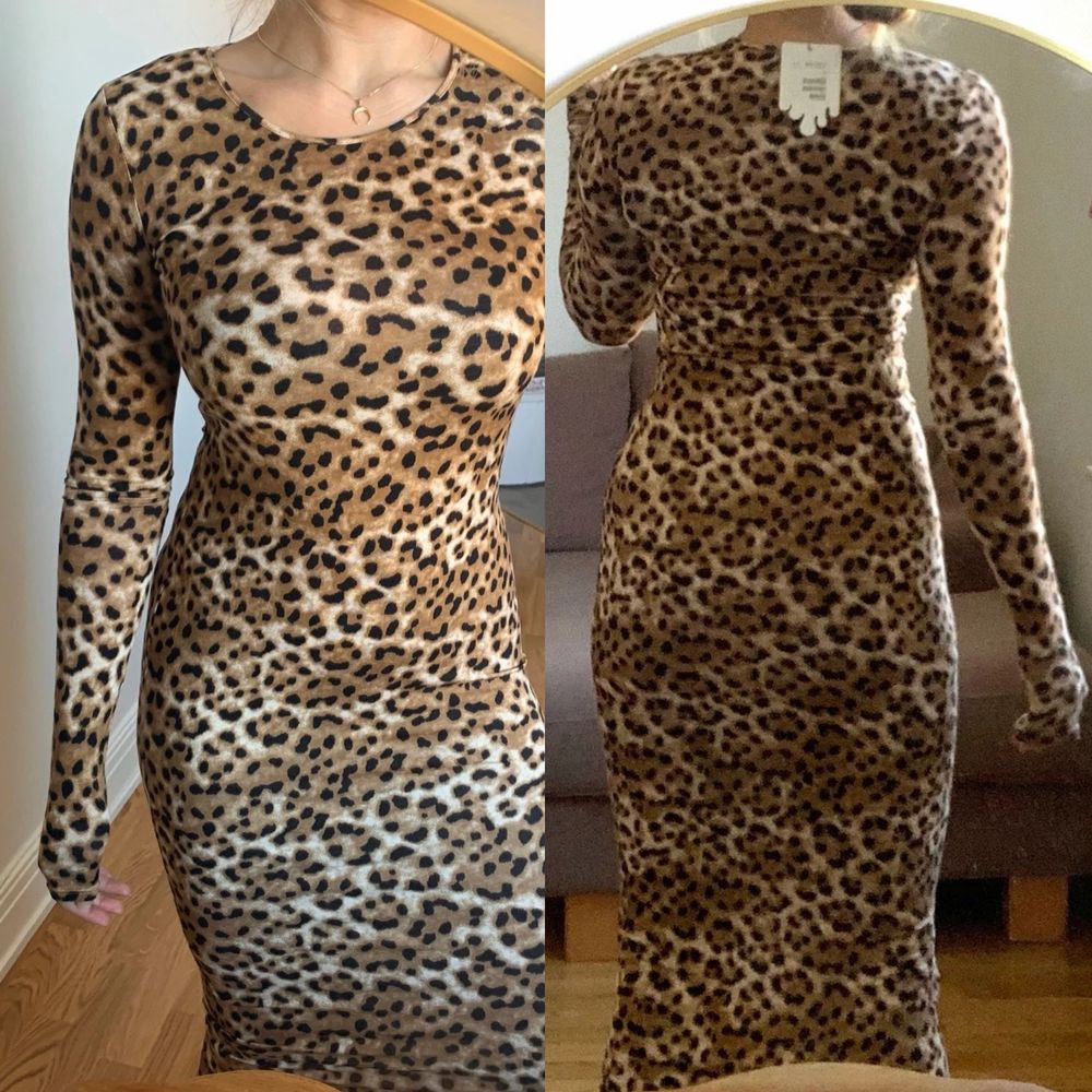 Fodralklänning i leopardmönster från Monki i storlek S. I ett behagligt stretchigt tyg. Oanvänd. Jag är en S/M och 168 cm. Köparen betalar frakten som tillkommer 💌 . Klänningar.