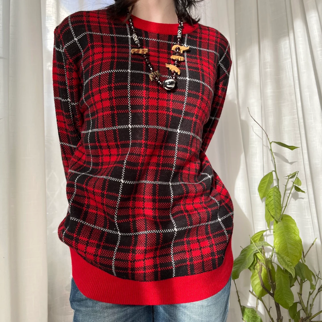 Rutig tjocktröja - 90