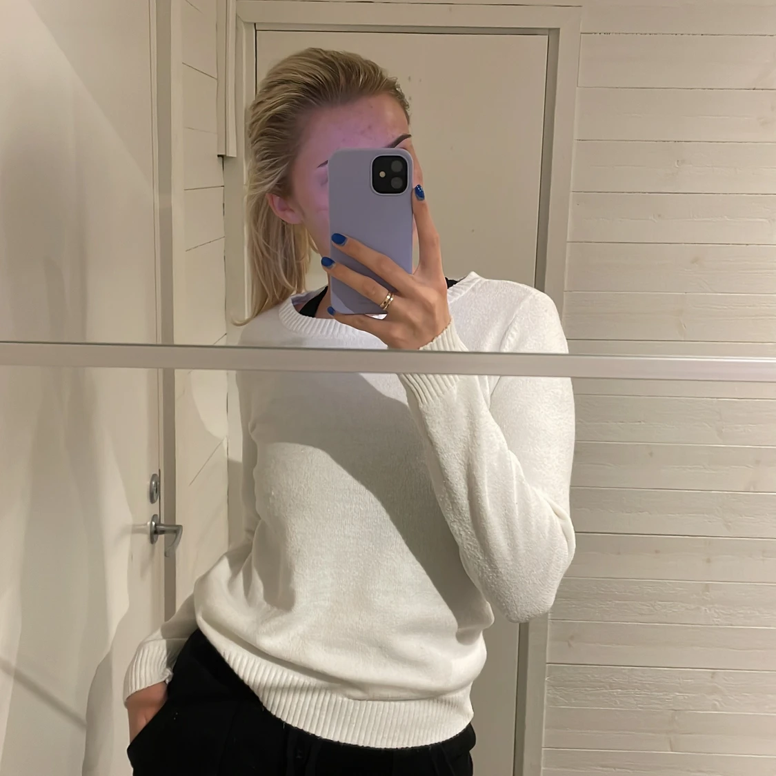 Stickad tröja vit  - 90