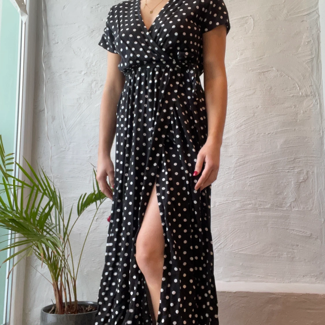 vintage klänning i prickigt mönster  - 90