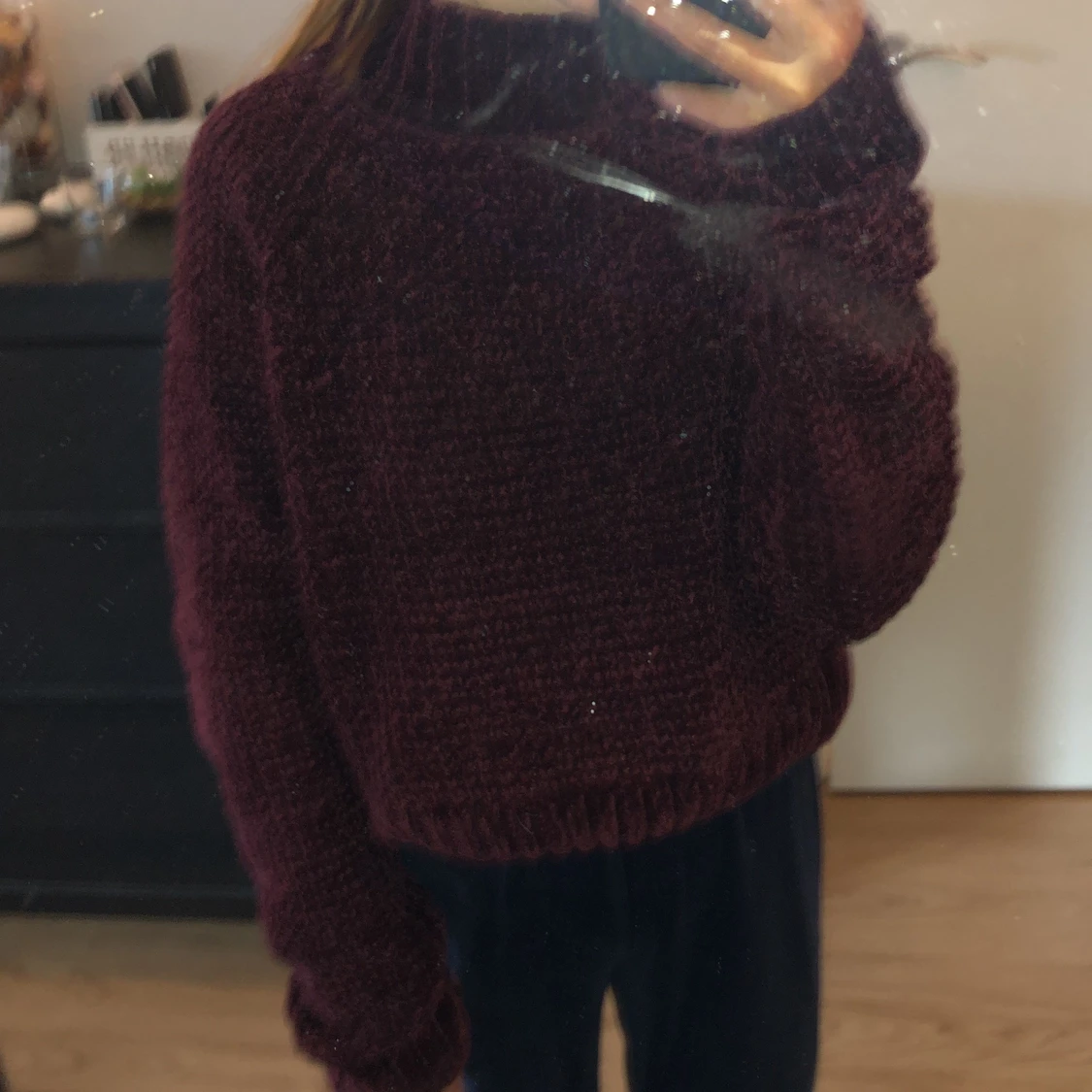 Vinröd stickad tröja - 91