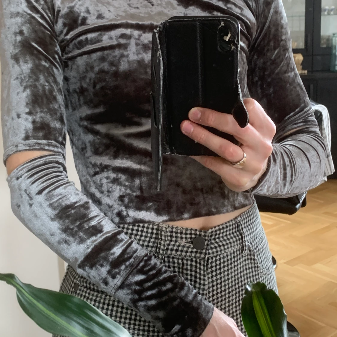 Grå sammet topp, strl small