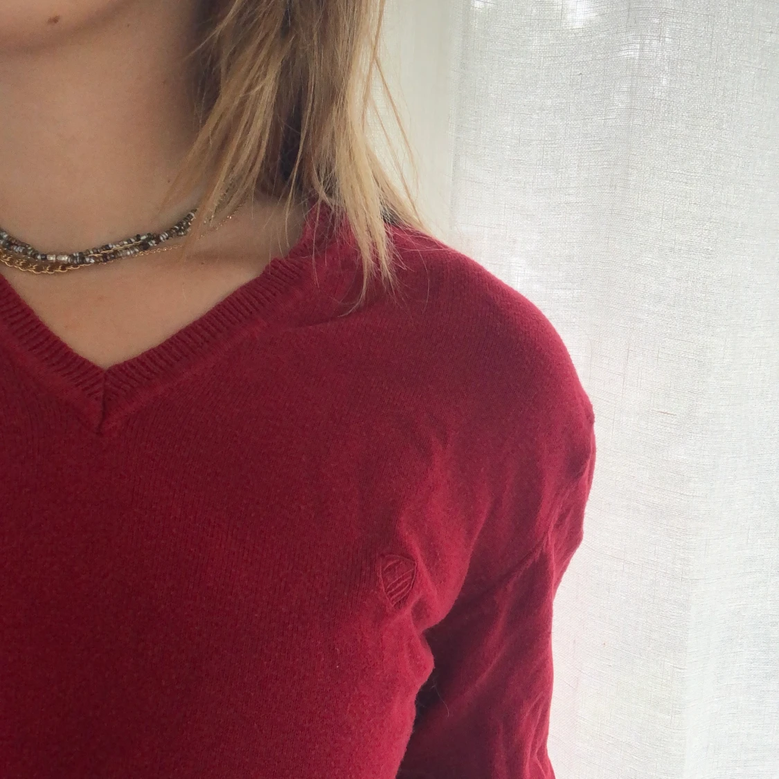 Röd stickad tröja - 90