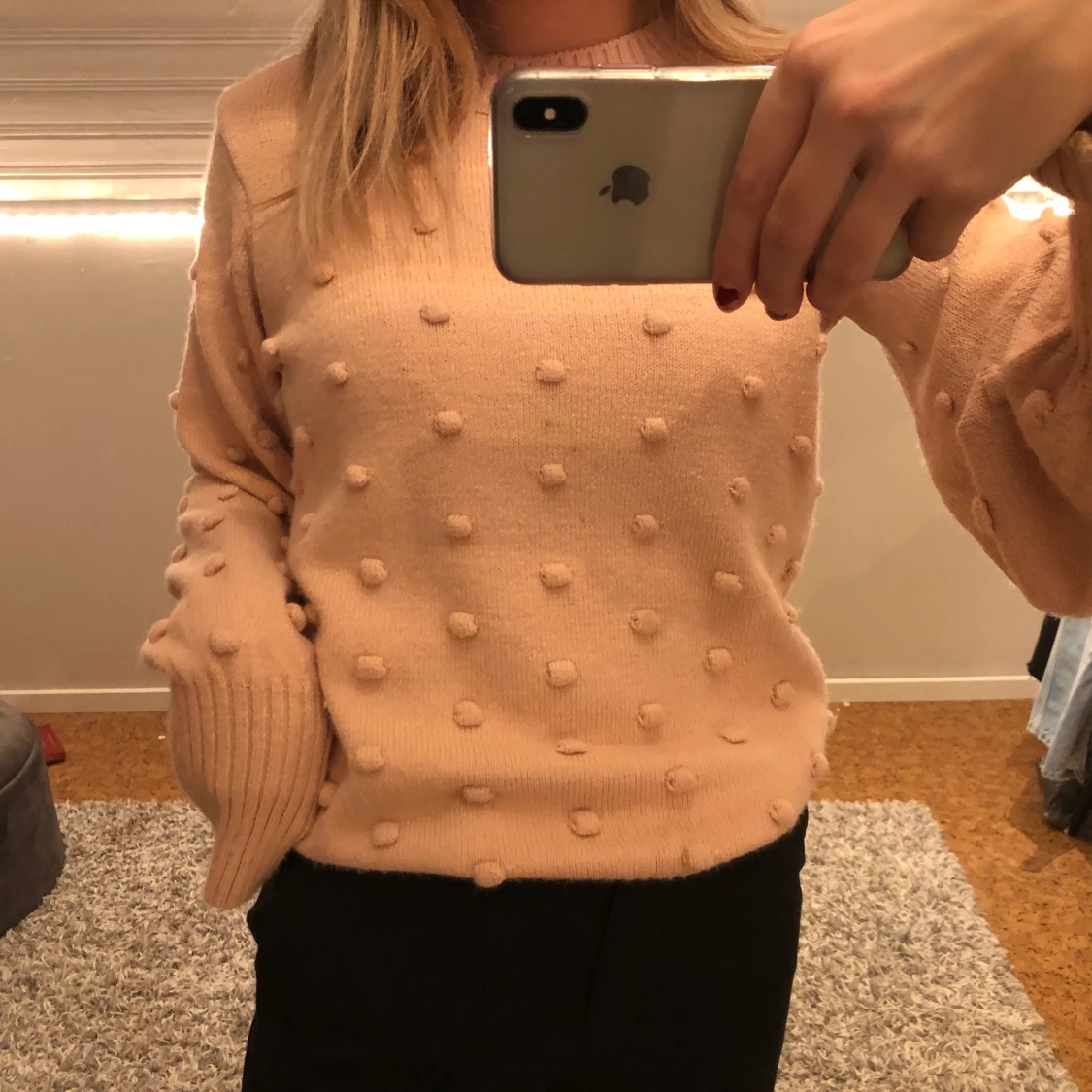 Stickad rosa tröja storlek XS