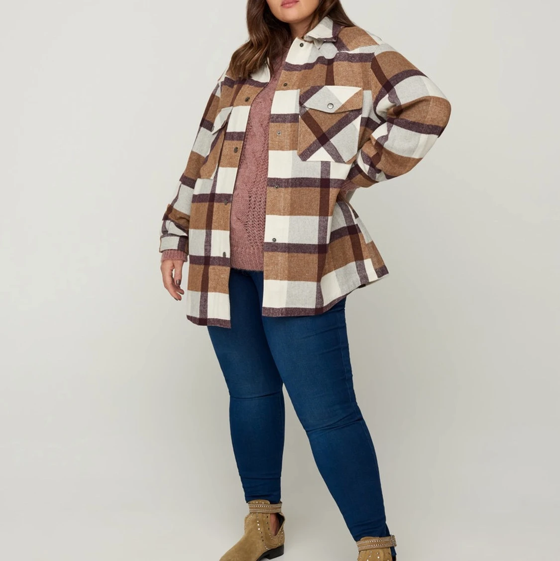Rutig oversize-skjortjacka - 90