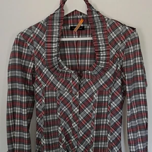 Skjorta S  - Rutig, ruffles, corset, skjorta. 