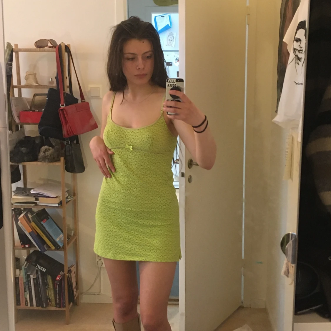 Limegrön kort klänning - 91