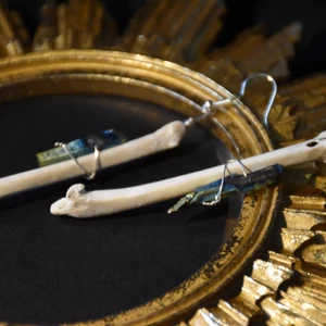 Örhänge ben  - Örhängen med äkta ben och färgad bergskristall. Krokarna är nickelfria. 