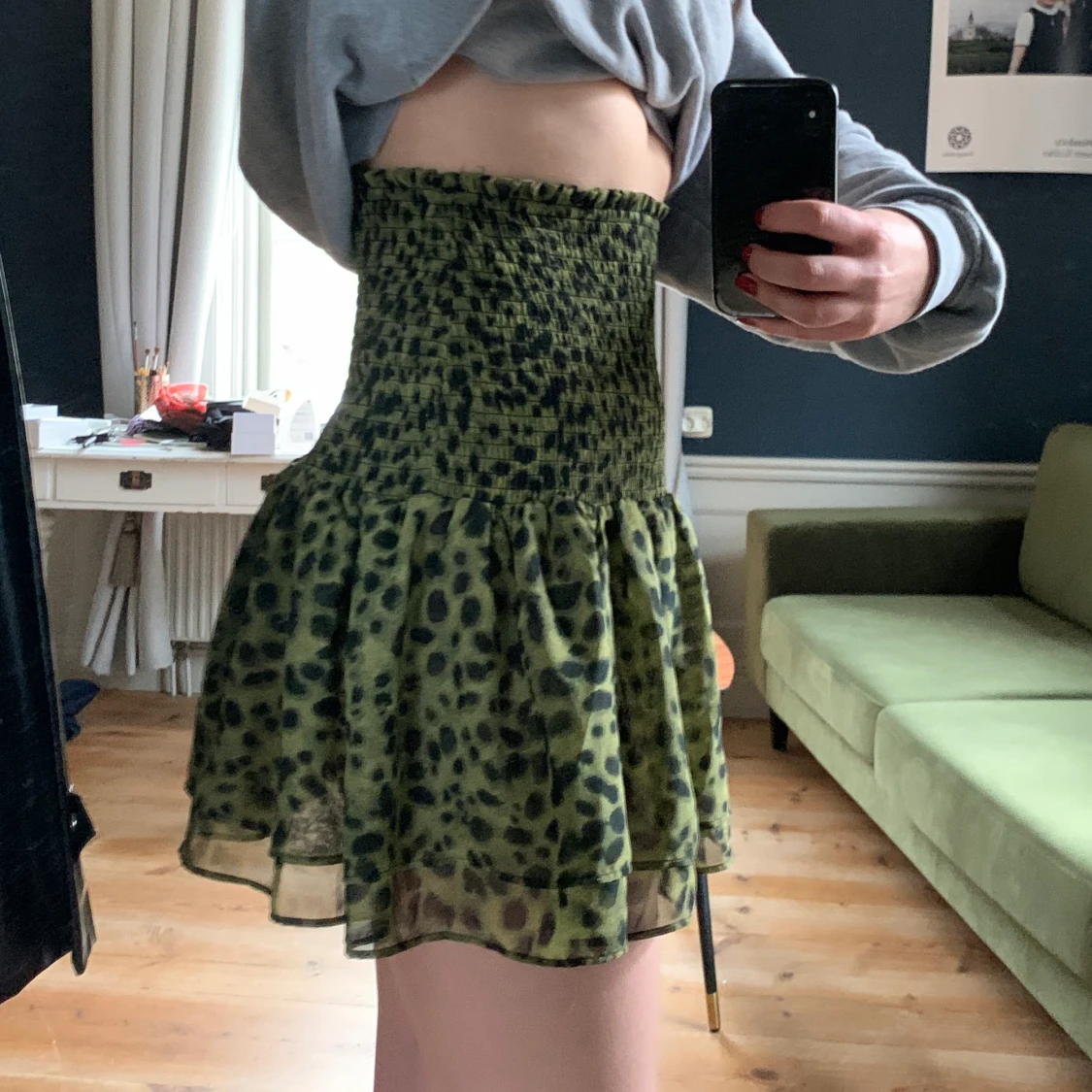 Grön leopardmönstrad kjol  - 91