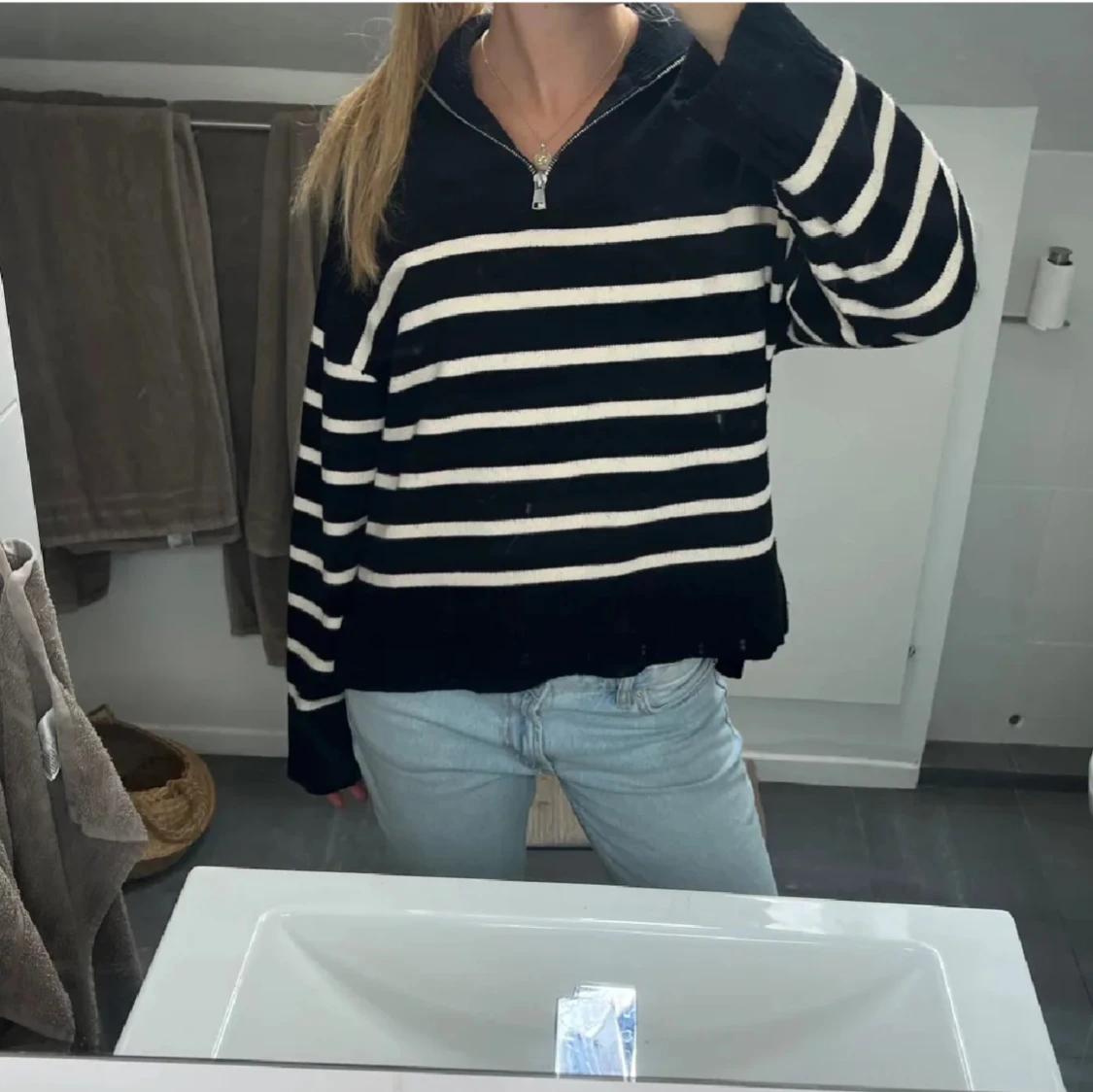 Randig zip tröja - 1