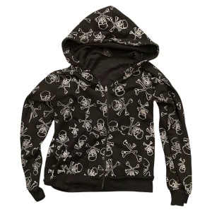 Zip-up hoodie med döskallar❤️ - Super fin och cool zip-up hoodie med döskallar eunt om❤️ den är ifrån märket akama t-shirt❤️ det står den är i storlek M-L men skulle säja den sitter mer som en S❤️