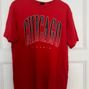 Röd Chicago t-shirt från FSBN - Röd t-shirt från FSBN i bomull med stor CHICAGO-tryck på bröstet och relaxed fit. Klassisk rund halsringning och korta ärmar. Perfekt för dig som gillar streetstyle och vill sticka ut med en bold print.