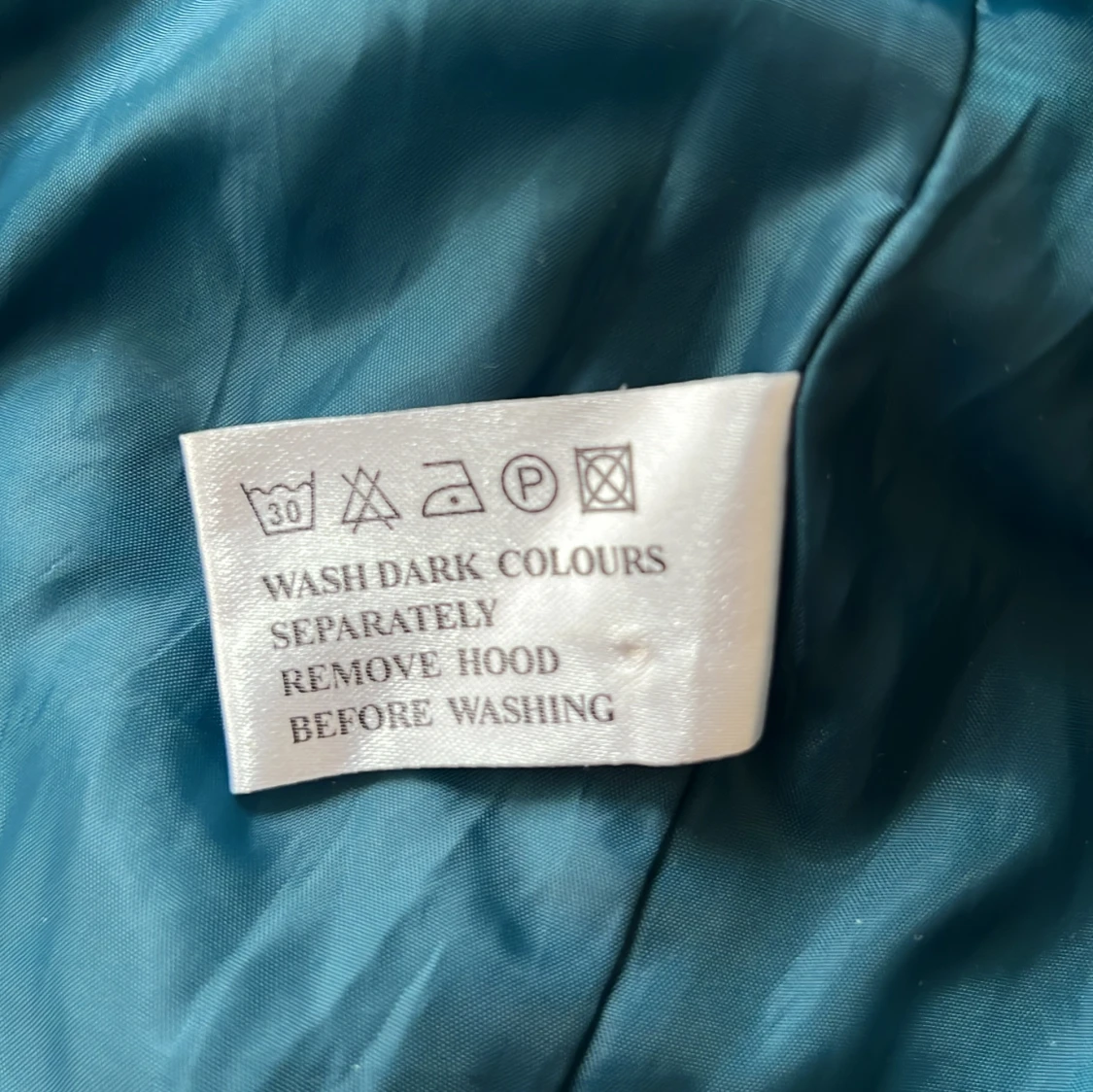 Blå/mörkt grön lång dunjacka med huva - 3