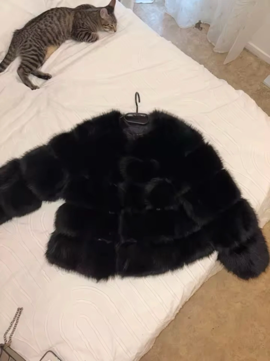 Svart fluffig pälsjacka - 3