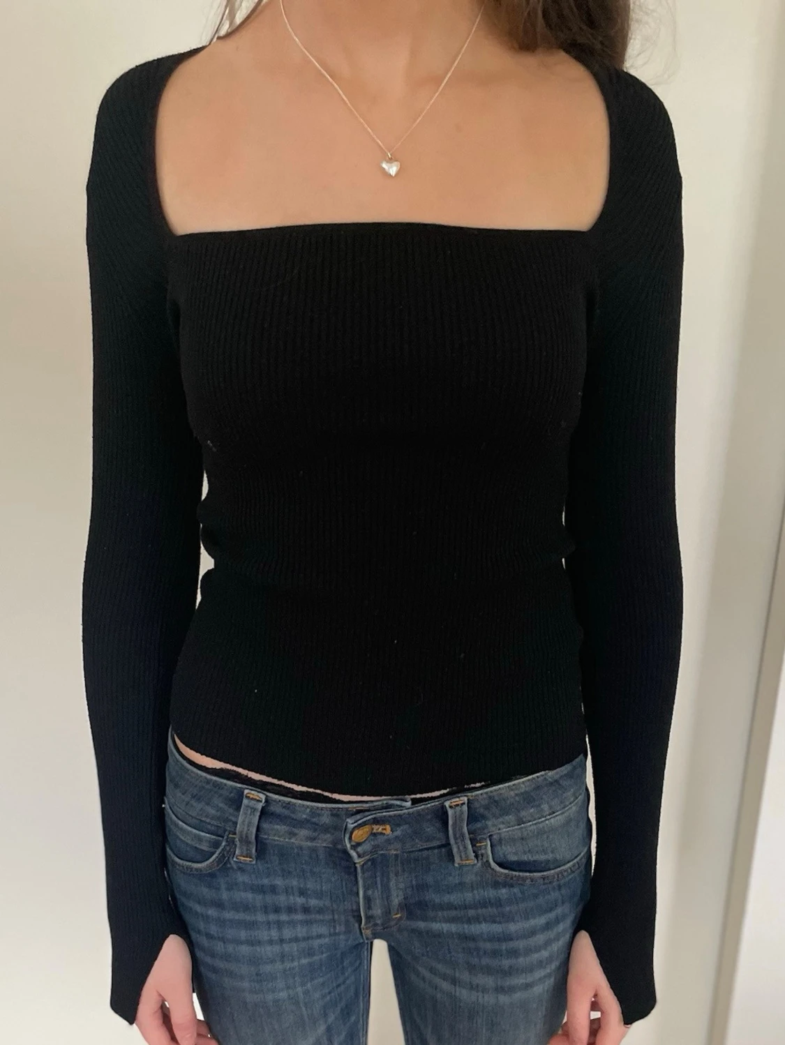 Svart ribbad långärmad topp - 3
