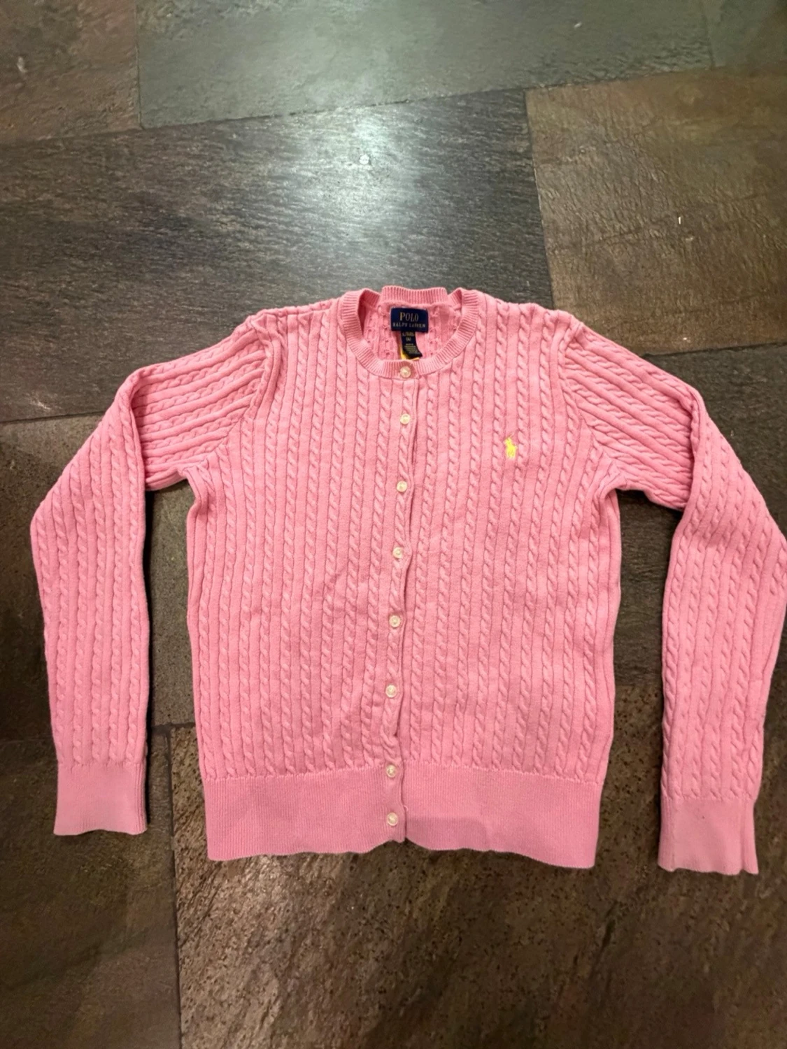 Rosa kabelstickad kofta Polo Ralph Lauren