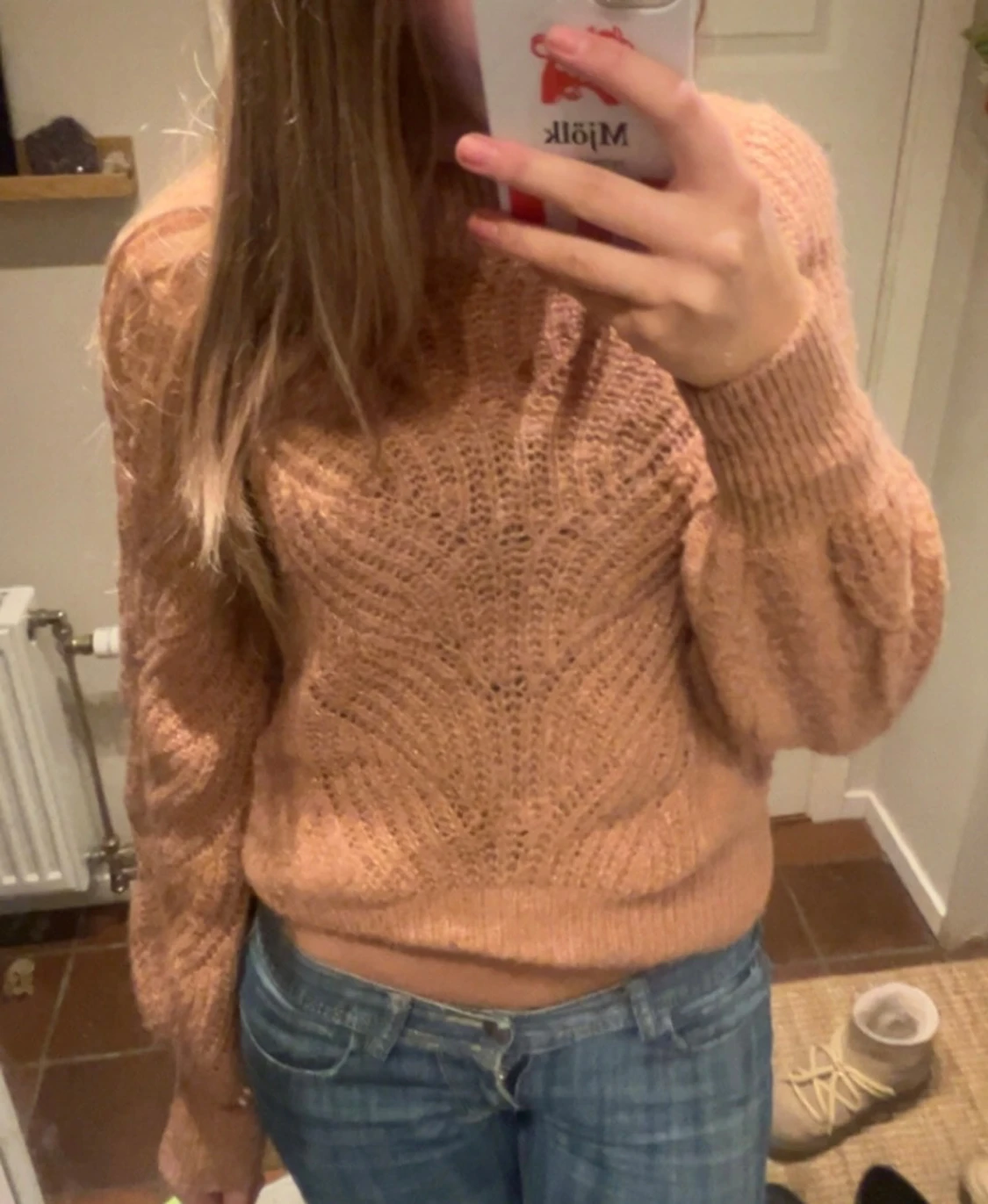 Korallrosa stickad tröja 