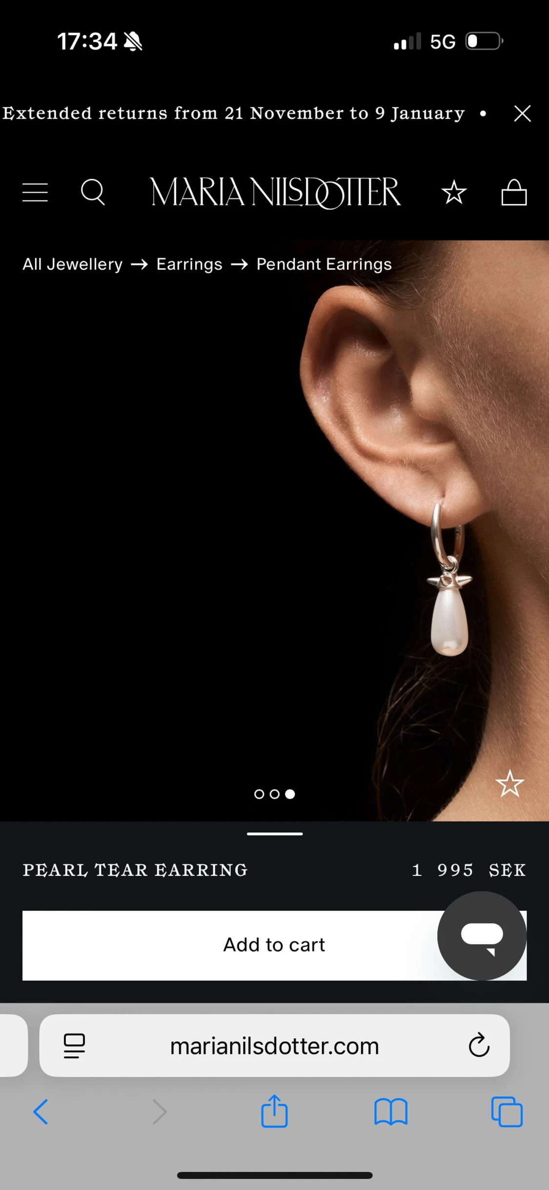 Maria Nilsdotter pearl tear earring - 4