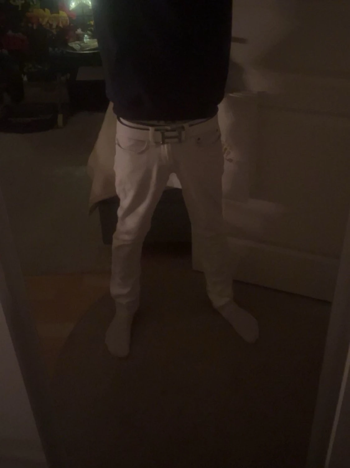 Vändbart vitt och svart bälte med H-spänne - 5