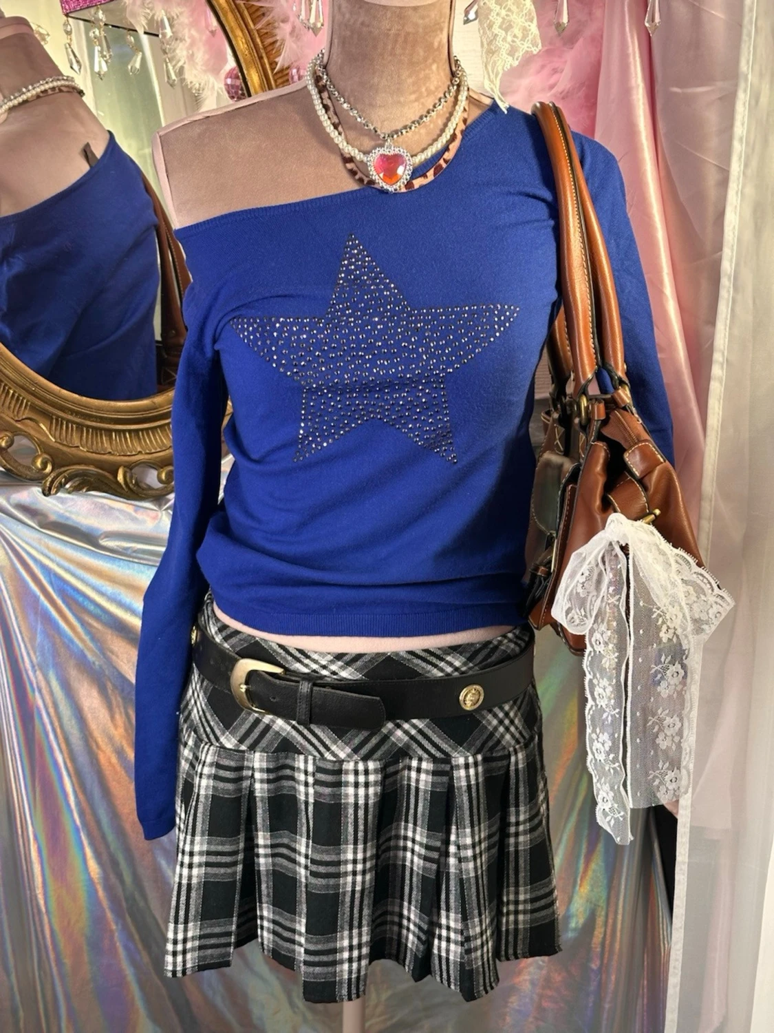 Kornblå offshoulder topp med stjärna - 1