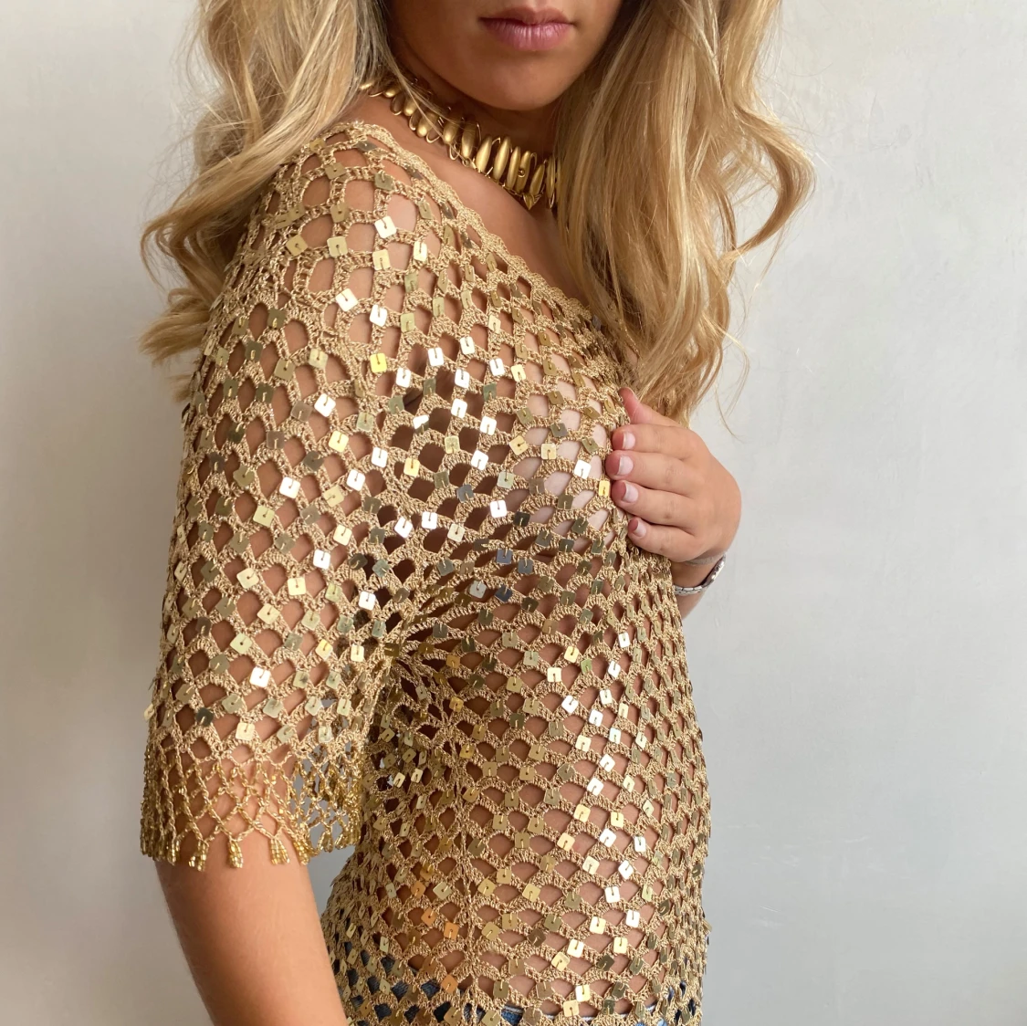 Galet snygg vintage paljettopp glaspärlor Ibiza vibes  - 4