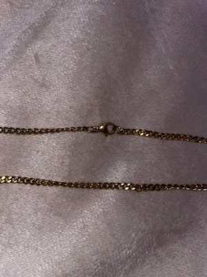 Halsband - Säljer ett stilrent halsband med guldfärgad kedja. Kedjan har en klassisk, platt länkdesign och stängs med ett smidigt klolås. Perfekt accessoar för att lyfta vilken outfit som helst.🍂