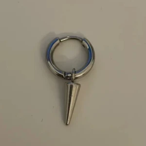 Silverfärgad örhänge med konhänge - Coolt örhänge i silverfärg med en rund ring och ett hängande konformat smycke. Perfekt för dig som gillar en edgy och stilren look. Passar både till vardagsoutfits och när du vill sticka ut lite extra.