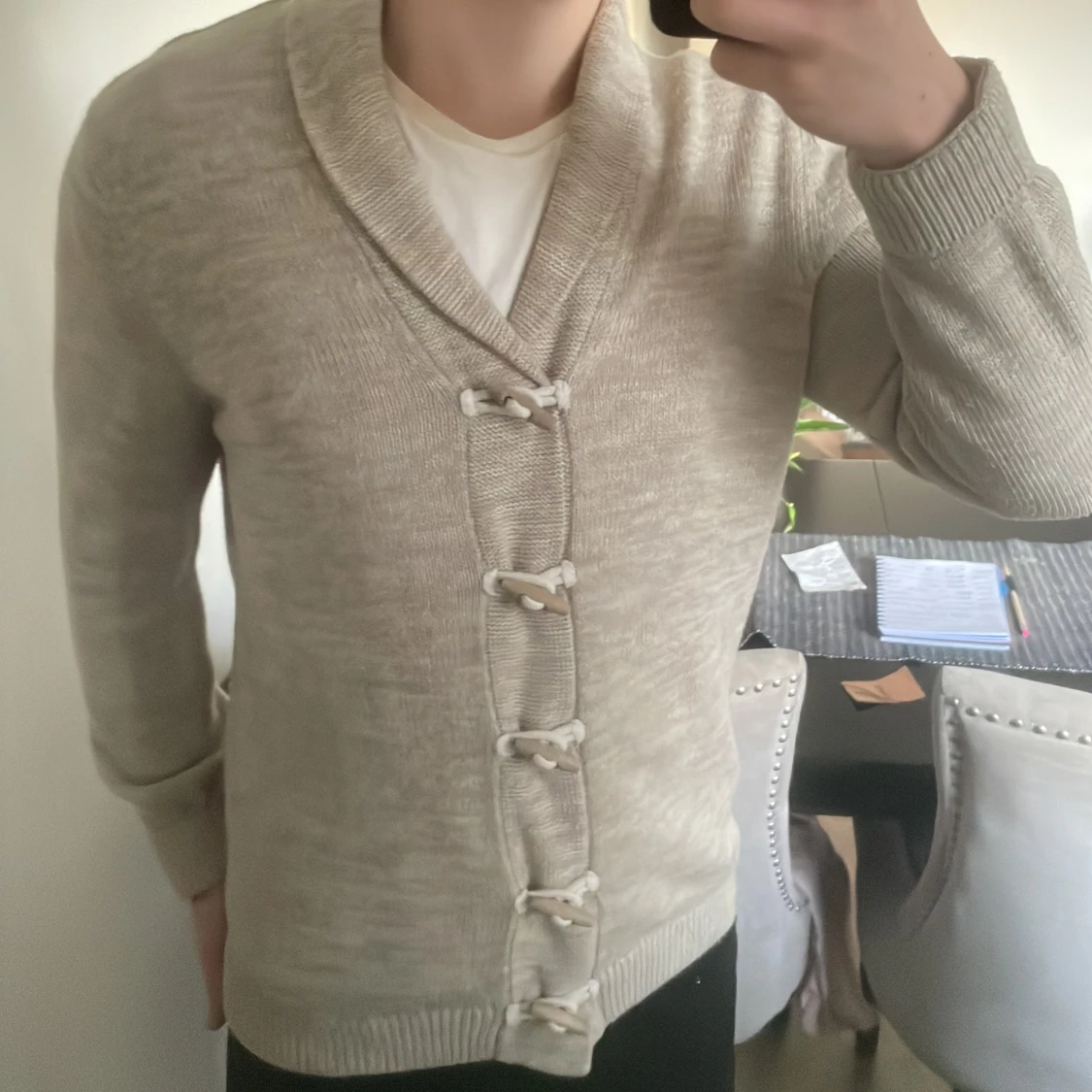 Beige stickad cardigan - 1