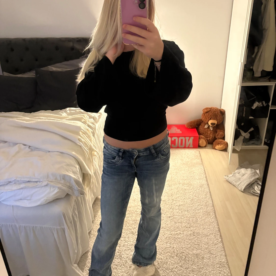 Blå bootcut jeans låg midja - 1