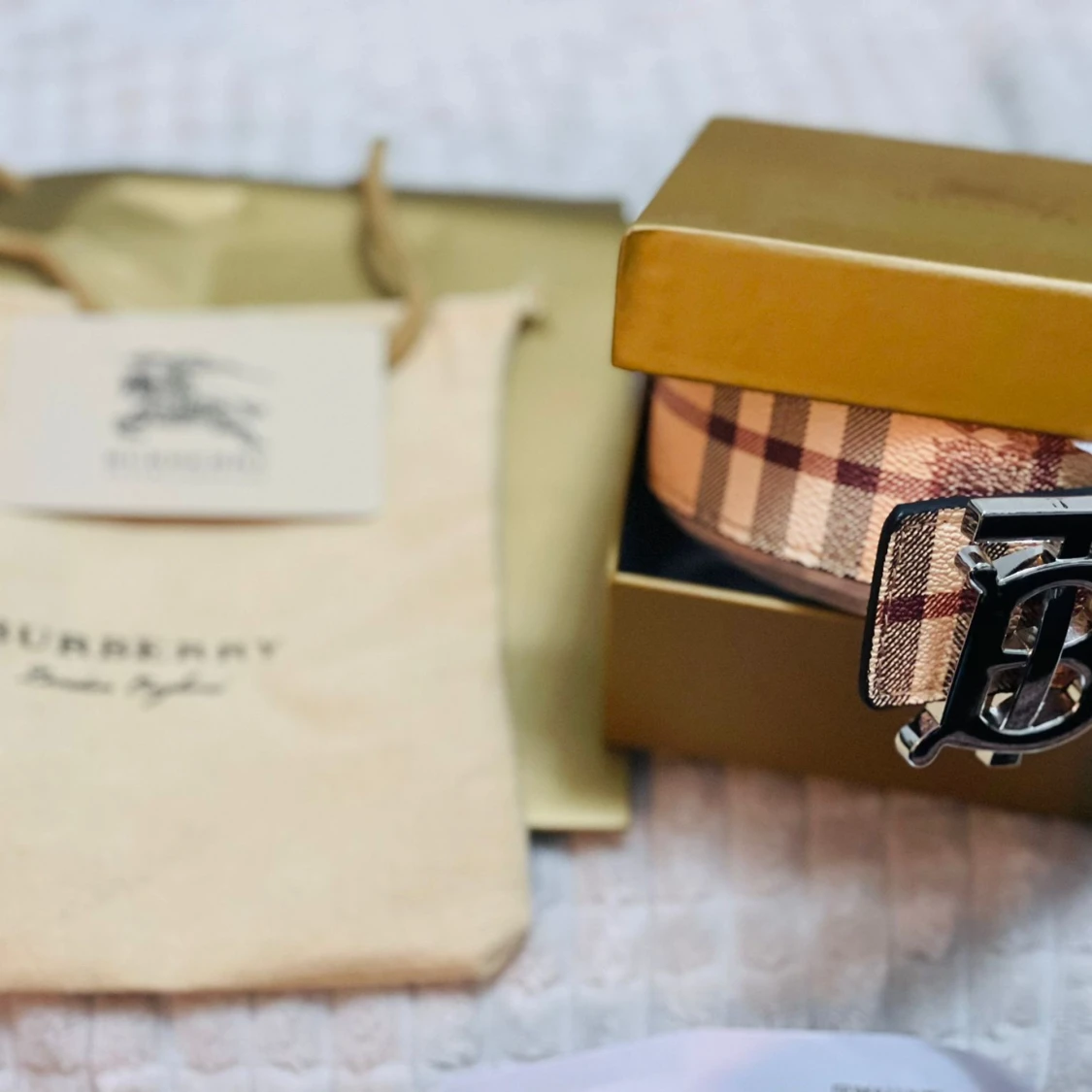 Burberry rutig bälte med silverdetalj - 1