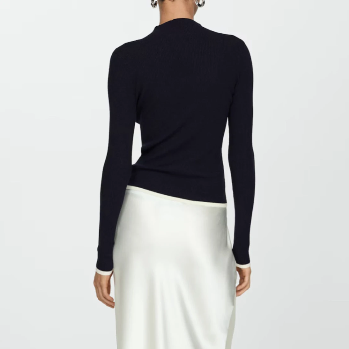 Ribbad tröja med mock neck - 2