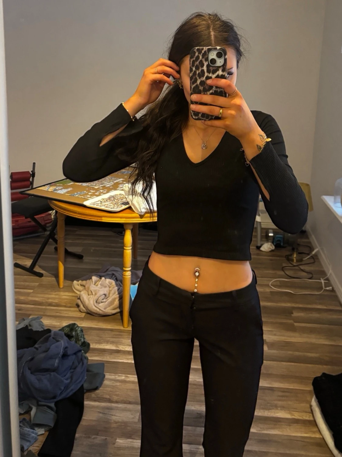 Svarta kostymbyxor lågmidjad