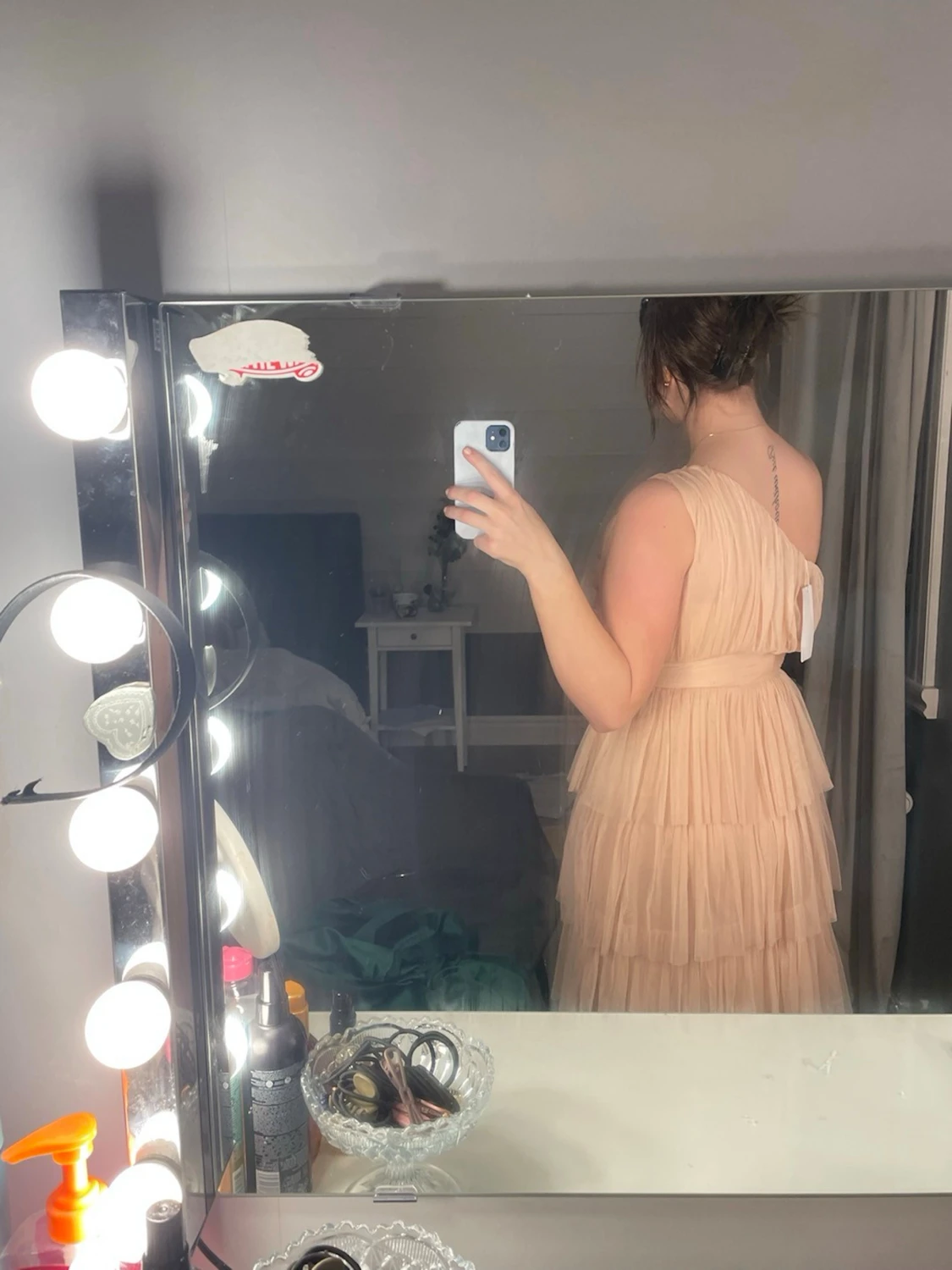 Ljusrosa långklänning oneshoulder - 1