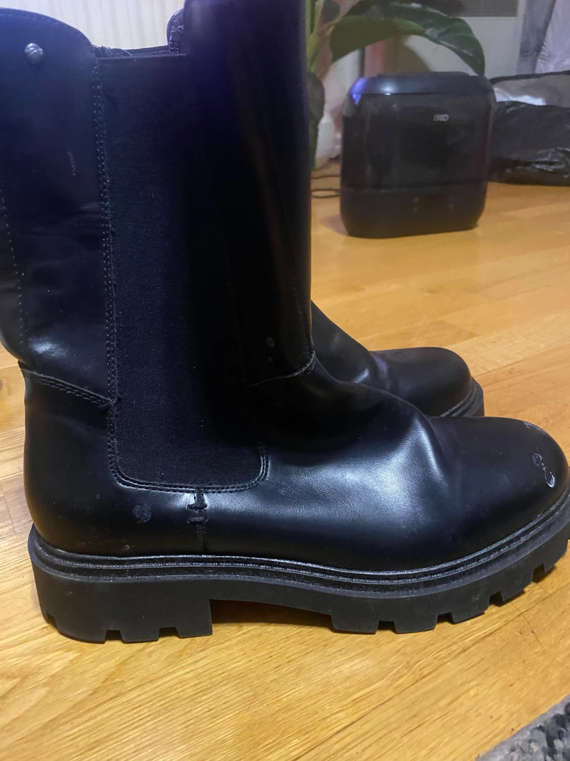 Svarta chunky boots i skinn - 2