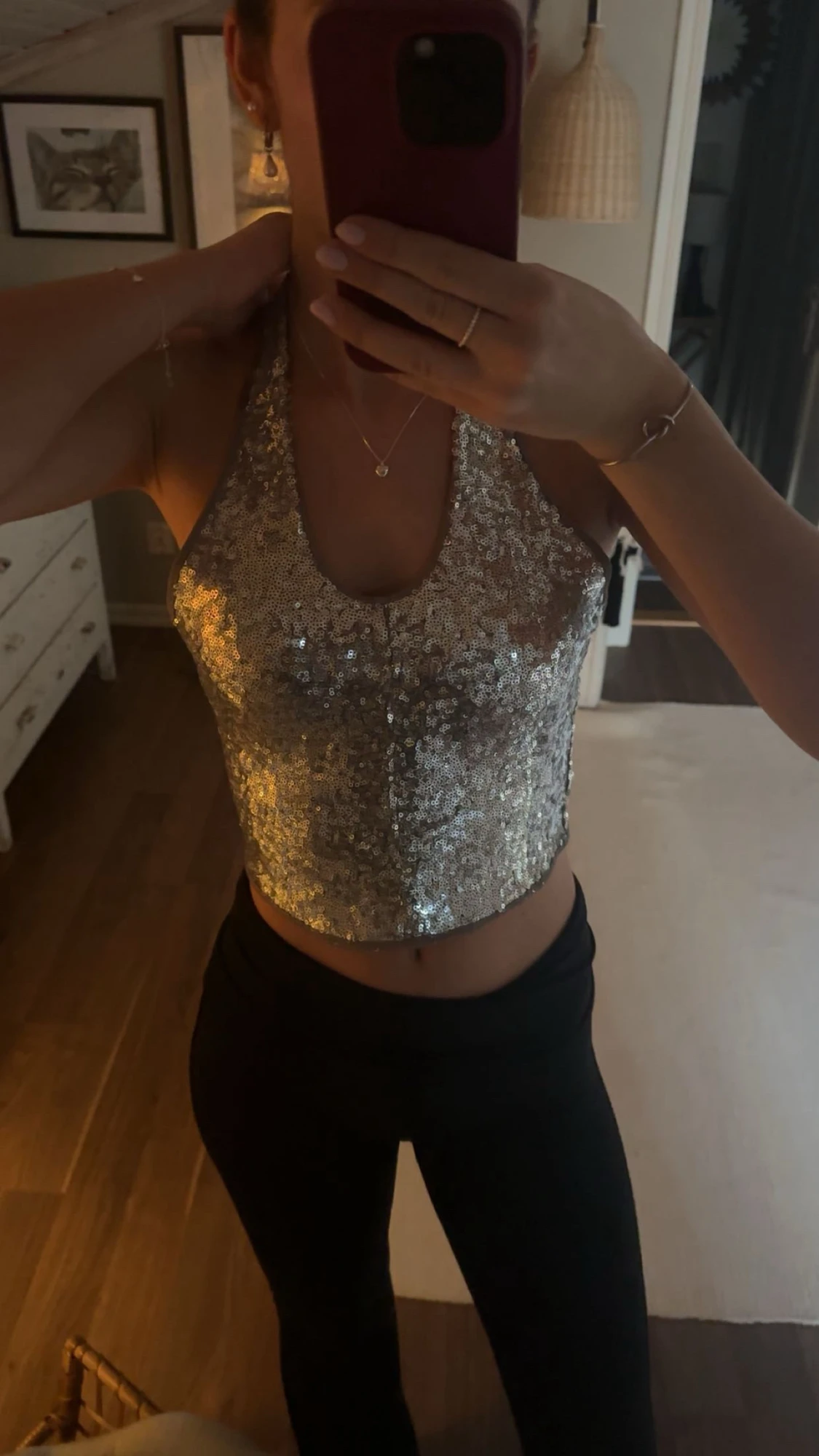 Silvrig paljett halterneck topp - 1