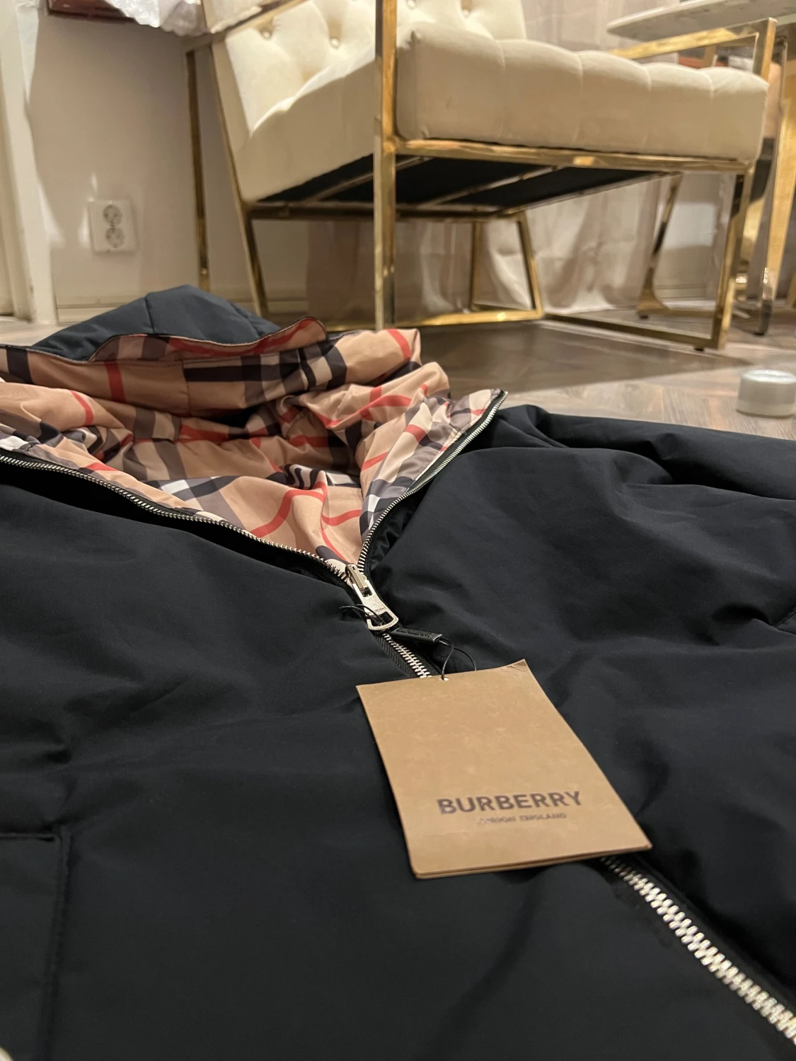 Burberry vändbar pufferjacka svart/rutig - 1
