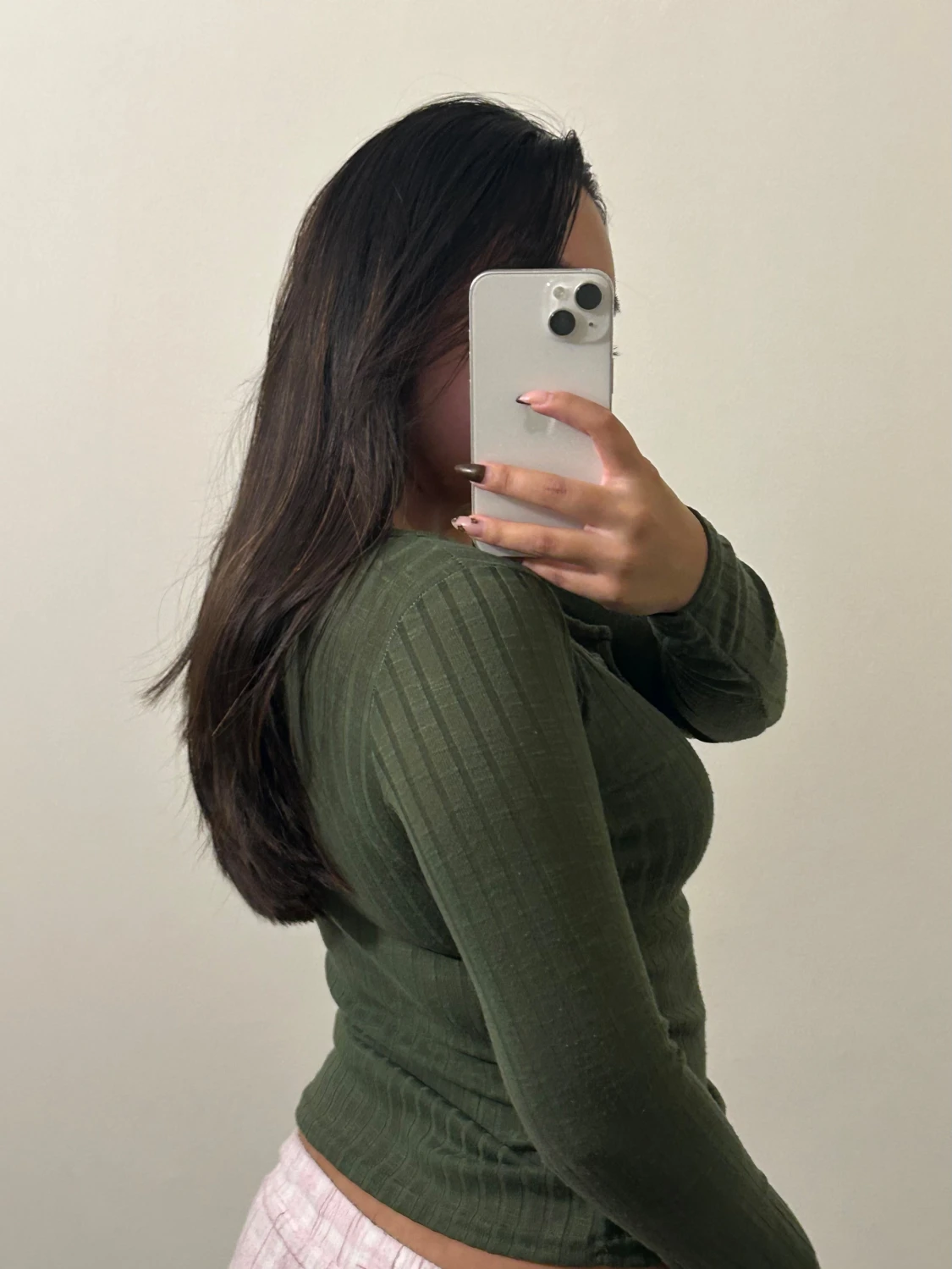 Olivgrön ribbad långärmad topp Boohoo - 1