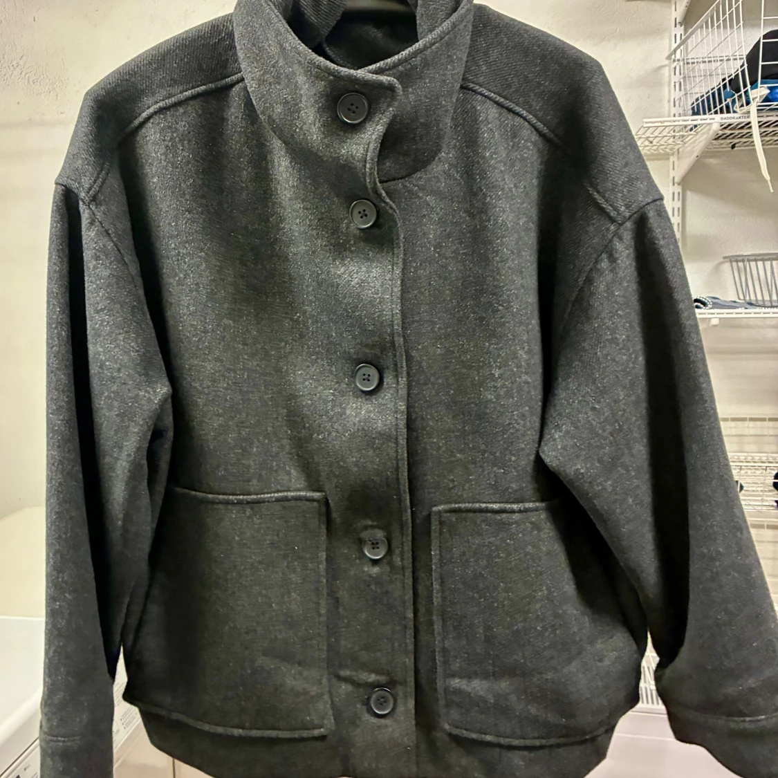 Mörkgrå melerad jacka i ullblandning - 4