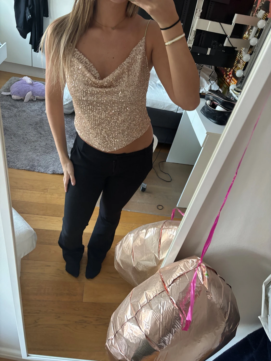 Champagnefärgad glittrig  topp - 1