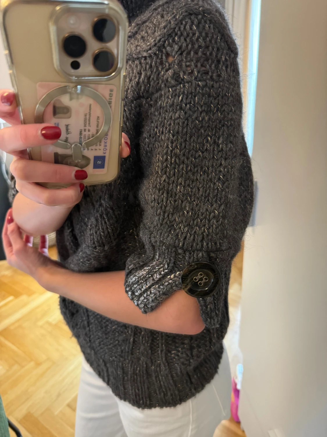 Mörkgrå stickad tröja med knappar från Just Cavalli - 2