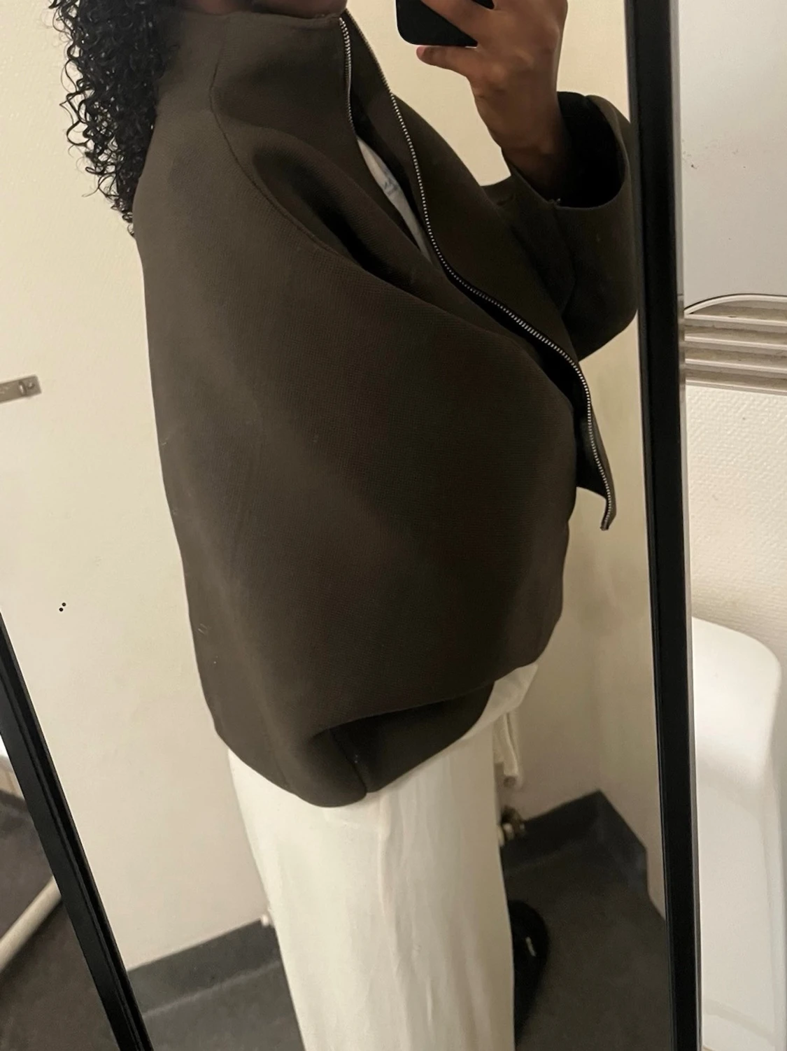 olivgrön stickad jacka med dragkedja - 3