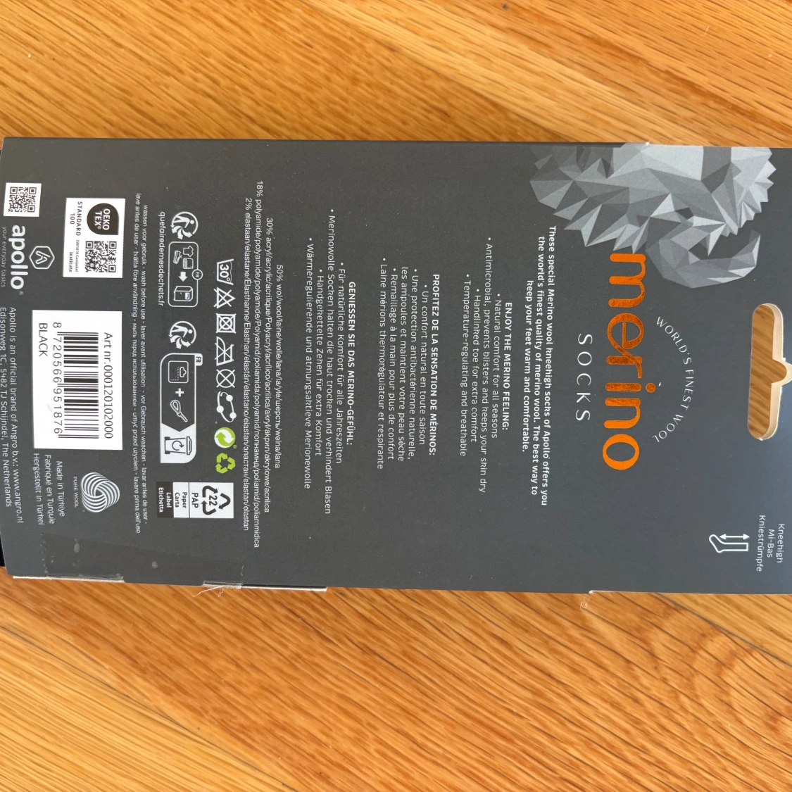 Nytt - 3-pack svarta merinoullstrumpor från Apollo - 2