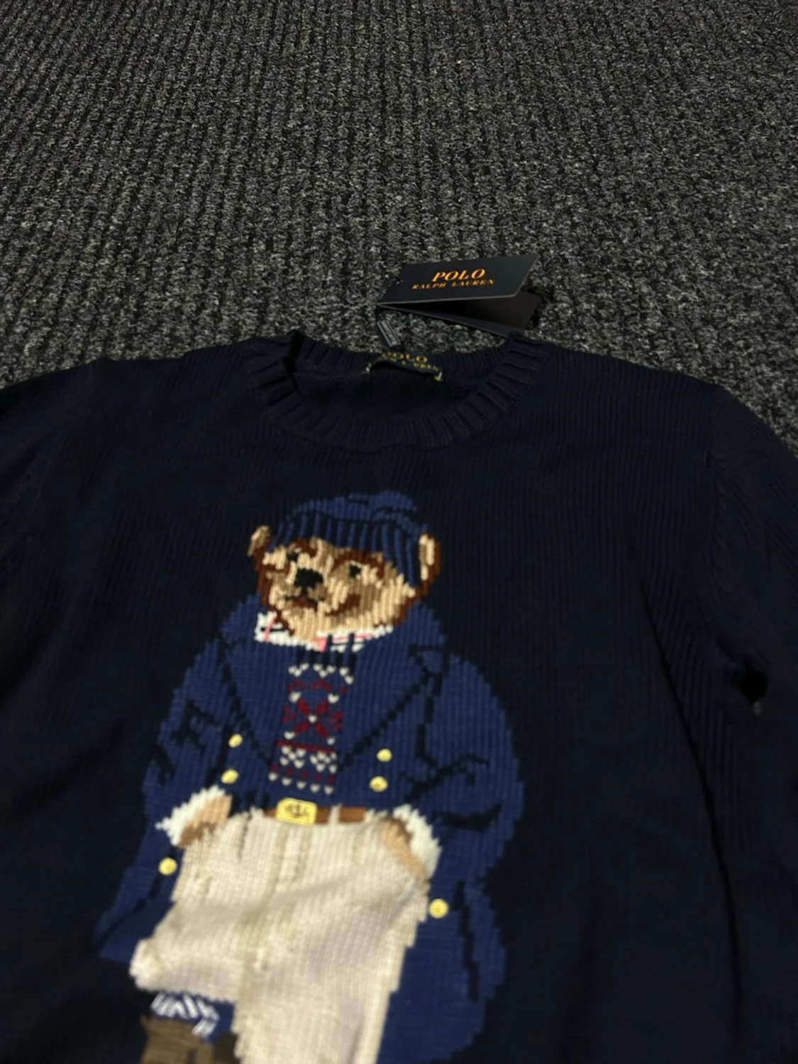 Mörkblå stickad tröja Polo Bear RL - 1