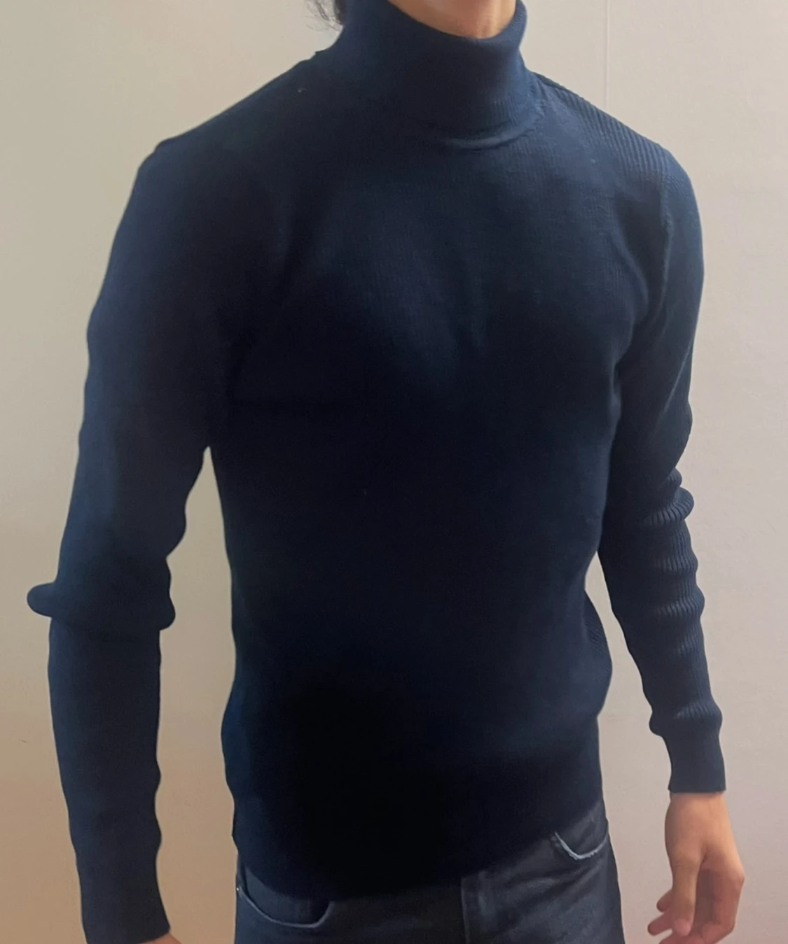 Mörkblå ribbad polotröja - 1