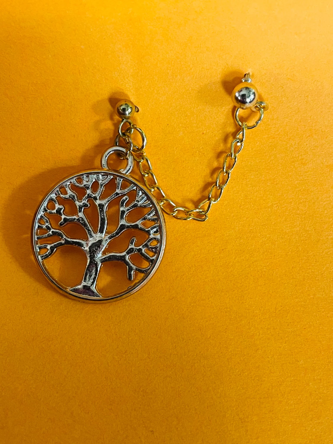 By prisförslag- 1 st Silvrigt dubbelörhänge med livets träd - 2