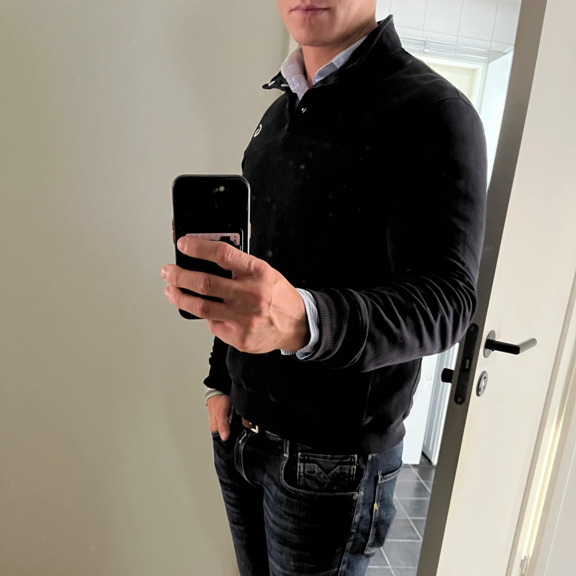 Svart långärmad pikétröja Morris strl M - 1