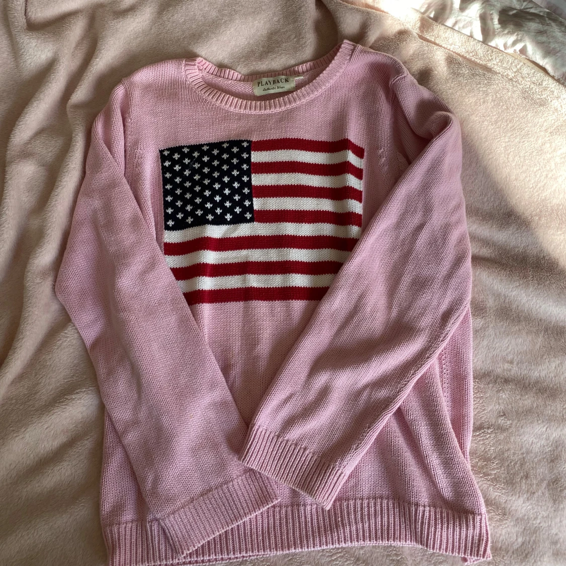Rosa stickad tröja med USA-flagga - 2