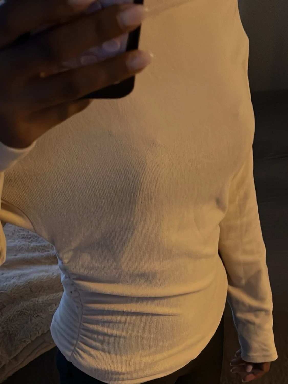 Beige långärmad topp med rynk - 1